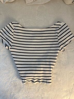 Striped Ribbed Boatneck Crop Top open back